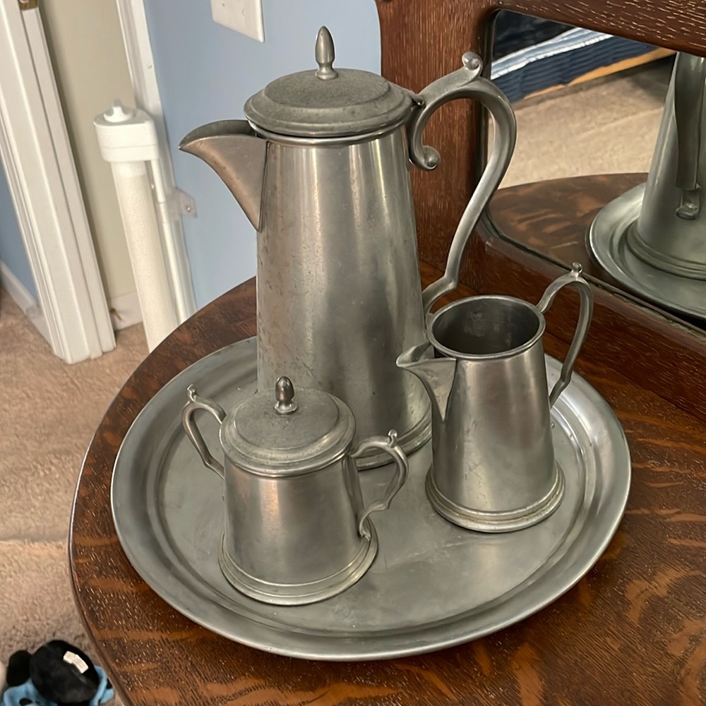 5-piece vintage Kent pewter coffee set